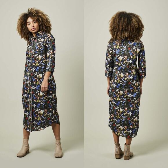 R13 3/4 sleeve floral cowboy dress long button up size small - Picture 1 of 11